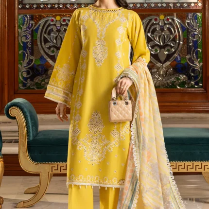 Zellbury Chikankari Embroidered Cambric 3 Piece in Yellow Color WUC25E34015