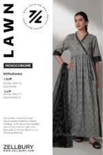 Zellbury Printed Lawn Shirt Dupatta Grey Monochrome WUS25X20622