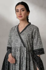 Zellbury Printed Lawn Shirt Dupatta Grey Monochrome WUS25X20622