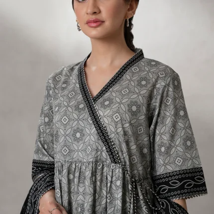 Zellbury Printed Lawn Shirt Dupatta Grey Monochrome WUS25X20622