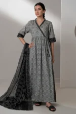 Zellbury Printed Lawn Shirt Dupatta Grey Monochrome WUS25X20622