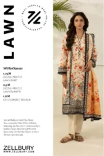 Zellbury Printed Lawn 3 Piece Off White Color WUS26X30421