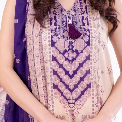 Gul Ahmed Printed Lawn 3 Piece in Beige and Purple CLP-52103