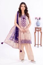 Gul Ahmed Printed Lawn 3 Piece in Beige and Purple CLP-52103