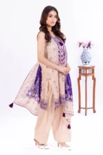 Gul Ahmed Printed Lawn 3 Piece in Beige and Purple CLP-52103