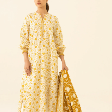 Sapphire Printed Lawn 3 Piece in Yellow Color U2DDY23V67WS