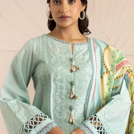 Zellbury Embroidered Cotton 3 Piece in Aqua Color WUC25E30209