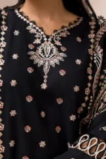 Zellbury Embroidered Cotton 3 Piece Black Color WUC25E30212