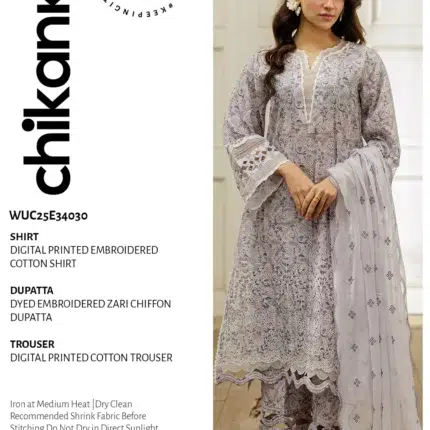 Zellbury Chikankari Embroidered Cotton 3 Piece WUC25E34030