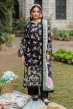 Zellbury Chikankari Embroidered Cotton 3 Piece in Black Color WUC25E34040