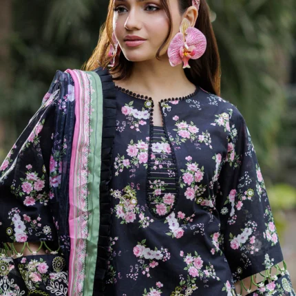 Zellbury Chikankari Embroidered Cotton 3 Piece in Black Color WUC25E34040