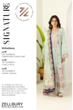 Zellbury Embroidered Lawn Shirt Shalwar Dupatta in Mint Green Color WUS26E30514