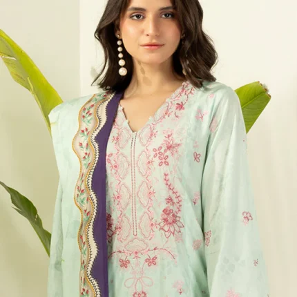 Zellbury Embroidered Lawn Shirt Shalwar Dupatta in Mint Green Color WUS26E30514
