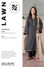 Zellbury Printed Lawn Shirt Dupatta Black Color WUS26X20731