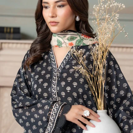 Zellbury Printed Lawn Shirt Dupatta Black Color WUS26X20731