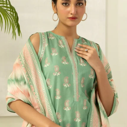 Zellbury Printed Lawn 3 Piece in Sage Green Color WUS26X30554