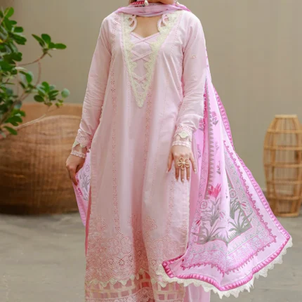 Embroidered Chikankari Cotton 3 Piece in Pink Color WUC26E34048
