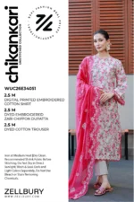 Embroidered Chikankari Cotton 3 Piece in Pink Color WUC26E34051