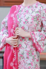 Embroidered Chikankari Cotton 3 Piece in Pink Color WUC26E34051