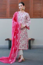 Embroidered Chikankari Cotton 3 Piece in Pink Color WUC26E34051