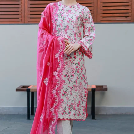 Embroidered Chikankari Cotton 3 Piece in Pink Color WUC26E34051