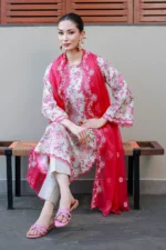 Embroidered Chikankari Cotton 3 Piece in Pink Color WUC26E34051