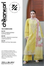Embroidered Chikankari Cotton 3 Piece in Yellow Color WUC26E34056