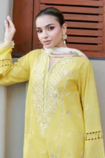 Embroidered Chikankari Cotton 3 Piece in Yellow Color WUC26E34056