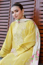 Embroidered Chikankari Cotton 3 Piece in Yellow Color WUC26E34056