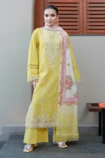 Embroidered Chikankari Cotton 3 Piece in Yellow Color WUC26E34056