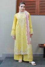 Embroidered Chikankari Cotton 3 Piece in Yellow Color WUC26E34056