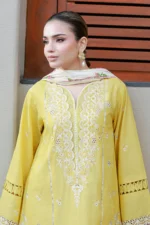 Embroidered Chikankari Cotton 3 Piece in Yellow Color WUC26E34056