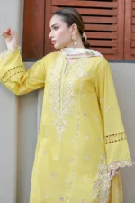 Embroidered Chikankari Cotton 3 Piece in Yellow Color WUC26E34056