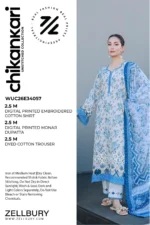 Embroidered Chikankari Cotton 3 Piece in Ice Blue Color WUC26E34068