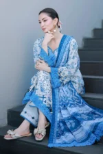 Embroidered Chikankari Cotton 3 Piece in Ice Blue Color WUC26E34068