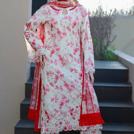 Embroidered Chikankari Cotton 3 Piece in Pink Color WUC26E34068