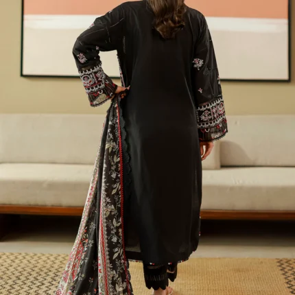Embroidered Chikankari Cotton 3 Piece in Black Color WUS26E34076
