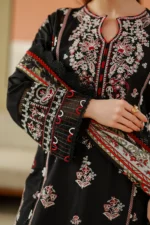 Embroidered Chikankari Cotton 3 Piece in Black Color WUS26E34076