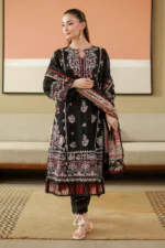 Embroidered Chikankari Cotton 3 Piece in Black Color WUS26E34076