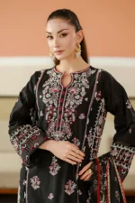 Embroidered Chikankari Cotton 3 Piece in Black Color WUS26E34076