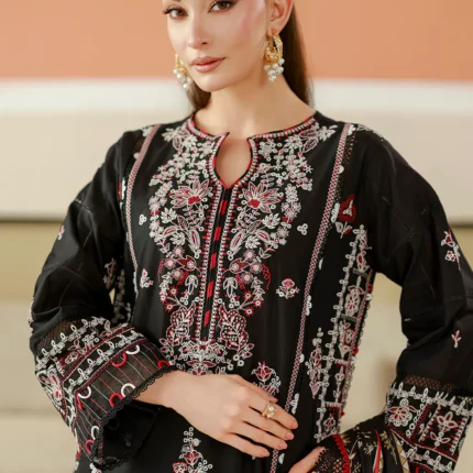 Embroidered Chikankari Cotton 3 Piece in Black Color WUS26E34076