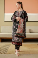 Embroidered Chikankari Cotton 3 Piece in Black Color WUS26E34076