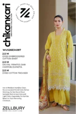 Embroidered Chikankari Cotton 3 Piece Yellow Color WUS26E34087