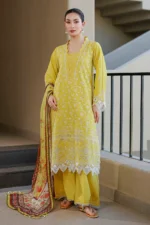 Embroidered Chikankari Cotton 3 Piece Yellow Color WUS26E34087