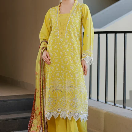 Embroidered Chikankari Cotton 3 Piece Yellow Color WUS26E34087