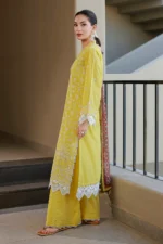 Embroidered Chikankari Cotton 3 Piece Yellow Color WUS26E34087