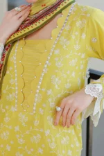 Embroidered Chikankari Cotton 3 Piece Yellow Color WUS26E34087
