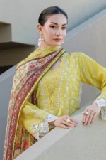 Embroidered Chikankari Cotton 3 Piece Yellow Color WUS26E34087