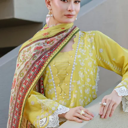 Embroidered Chikankari Cotton 3 Piece Yellow Color WUS26E34087