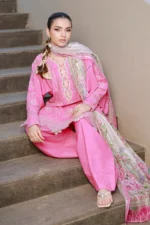 Embroidered Chikankari Cotton 3 Piece Pink Color WUC26E34053